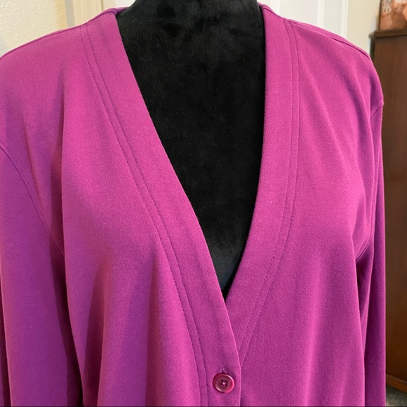 Land’s End Sweater Woman Large Cardigan Long Line Button Down Fuchsia Pockets - Picture 5 of 9